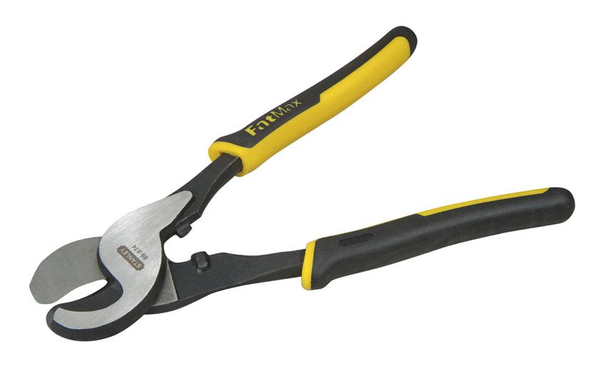 Stanley 0-89-874 - Alicate cortacables 215 mm, Gama FatMax, Acero endurecido, Acabado lacado, Cortadores endurecidos, Mango bimaterial, Normas Din/Aso/Ansi