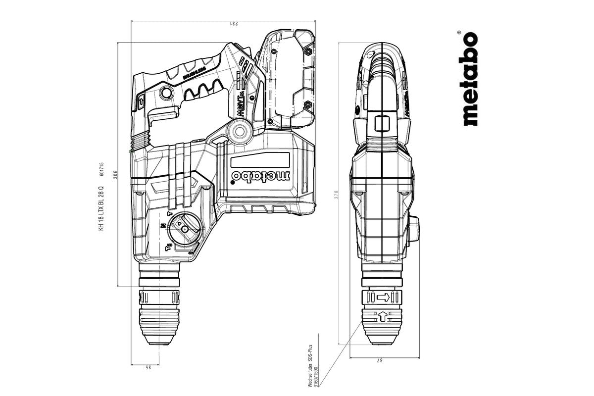 Metabo 601715840 - Martillo combinado de batería KH 18 LTX BL 28 Q