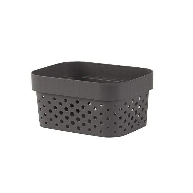 Curver | Cesta Infinity Dots Xs de 1,4 L, reciclado, gris antracita, 100% material reciclado, 17 x 12,6 x 8,4 cm