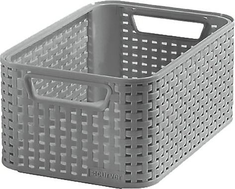 CURVER Caja de almacenaje Style S 28,5 x 19,5 x 13 cm, plástico, aspecto de ratán, con asas, color gris claro