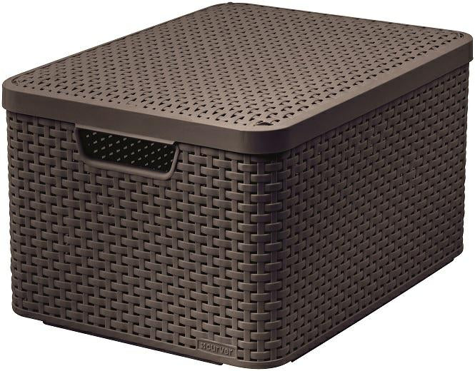 CURVER 205861 - Cesta con Tapa con Efecto Mimbre (tamaño Grande, Polipropileno)