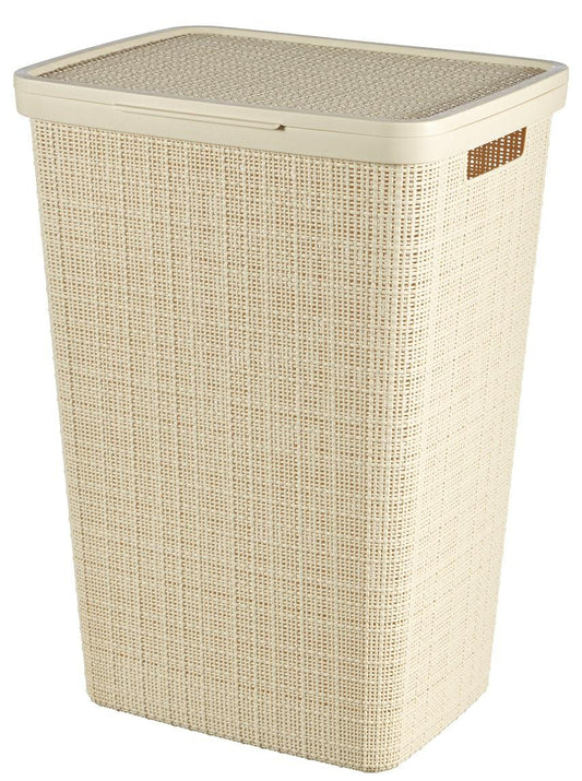 Curver Hamper- Baúl para la colada 58L, Cesto de ropa, 43x34xH58 cm, Acabado Jute, Blanco Roto