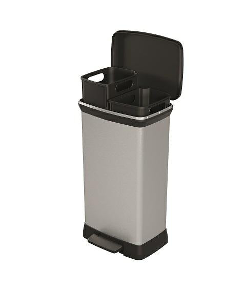 Curver Deco - Cubo de basura (23 L + 23 L, color plateado metálico