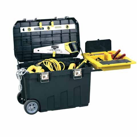STANLEY Arcón de Transporte Mediano, Caja de herramientas, Capacidad de 91L, con Ruedas, Fabricado con cierres Metalálicos, Dimensiones 76,8 x 49 x 47,6 cm, 1-92-978