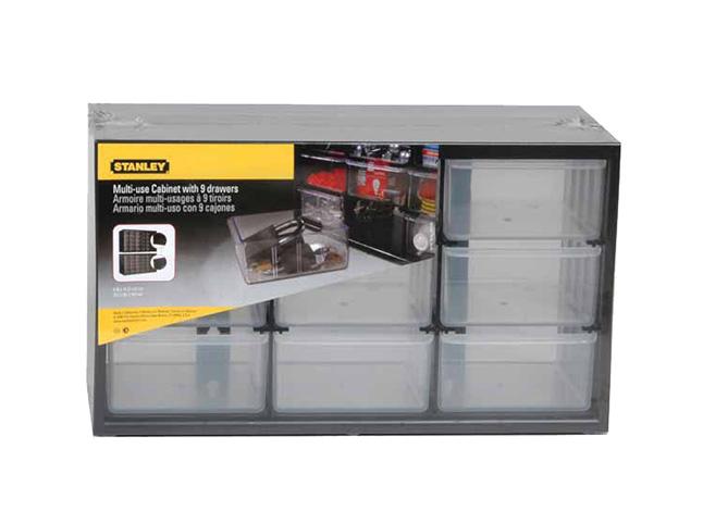 STANLEY Organizador de 3 niveles de 9 cajones, Marco de polipropileno de densidad, Cajones blandos transparentes y a prueba de golpes, Apilable, Dimensiones 36,5 x 15,5 x 21,3 cm, 1-93-978