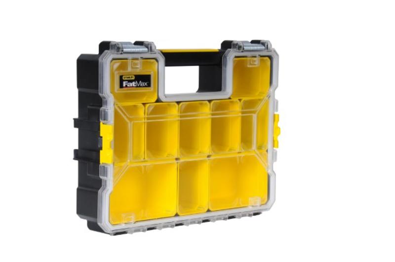 Stanley Caja de almacenamiento FatMax (44,29 cm x 35,60 cm x 11,00 cm, compartimentos profundos, cierres de plástico robustos, cajas extraíbles, tapa resistente a arañazos y golpes) 1-97-521