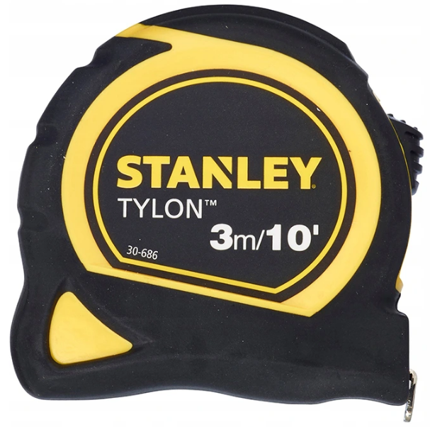 STANLEY Cinta Métrica 3m/10ft, Revestimiento Tylon Antidesgaste, Funda Bimaterial, Bloqueo Preciso, Hoja Antirreflejo, Gancho TRU-ZERO, Medidas en cm/pulgadas, Modelo 0-30-686.