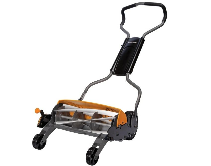 Fiskars Cortacésped StaySharp Max, Cortacésped con sistema de corte sin contacto, Ancho de corte: 46 cm, Negro/Naranja/Plata, 1000591