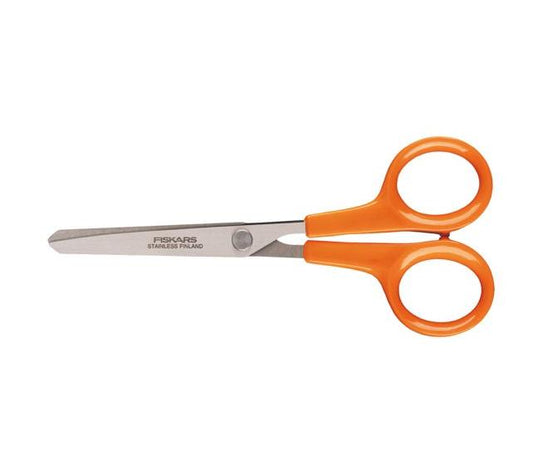 FISKARS Hobby Tijeras Punta Redondeada, Longitud: 13 cm, Para diestros y zurdos, Hoja de acero inoxidable/Mangos de plástico, Naranja, Classic, 1005154