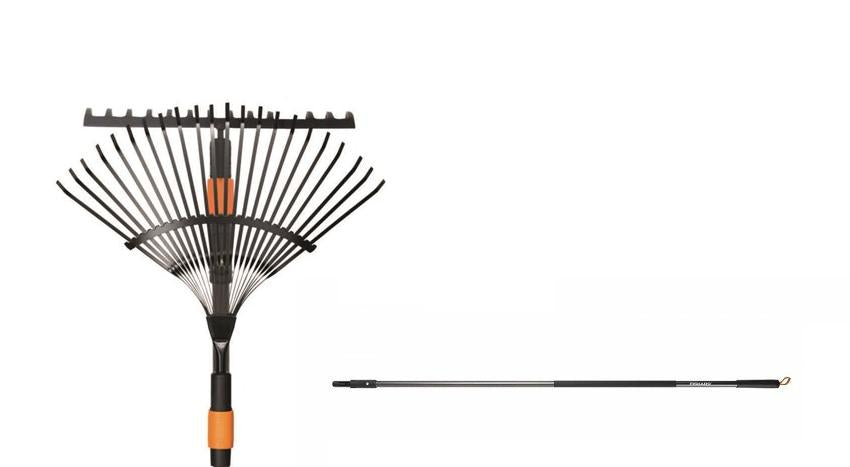 Fiskars QuikFit - Set rastrillo universal, rastrillo de abanico y mango
