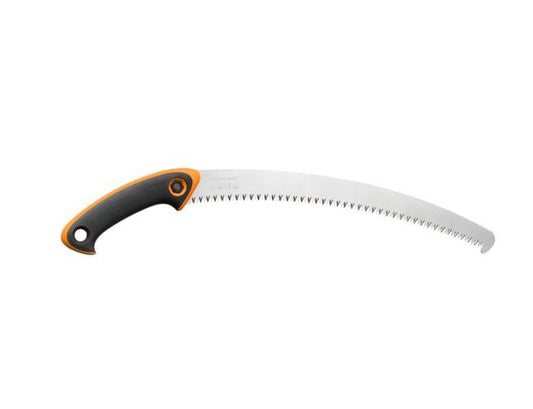 Fiskars Sierra de poda profesional SW-330, Estuche de almacenamiento y transporte incluido, Dientes gruesos, Hoja de sierra curvada de acero de calidad, Negro/Naranja, 1020199