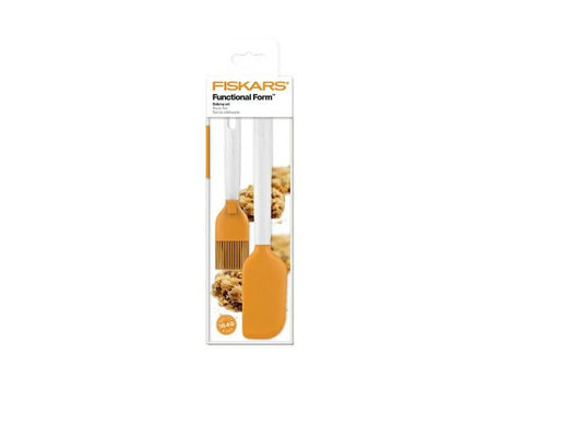 Fiskars Set de Repostería, 2 piezas, Utensilios de cocina, Functional Form, Espátula de Silicona, Longitud: 27,5 cm, Pincel de Silicona, Longitud: 19 cm, Plástico/Silicona, Naranja/Blanco, 1023616