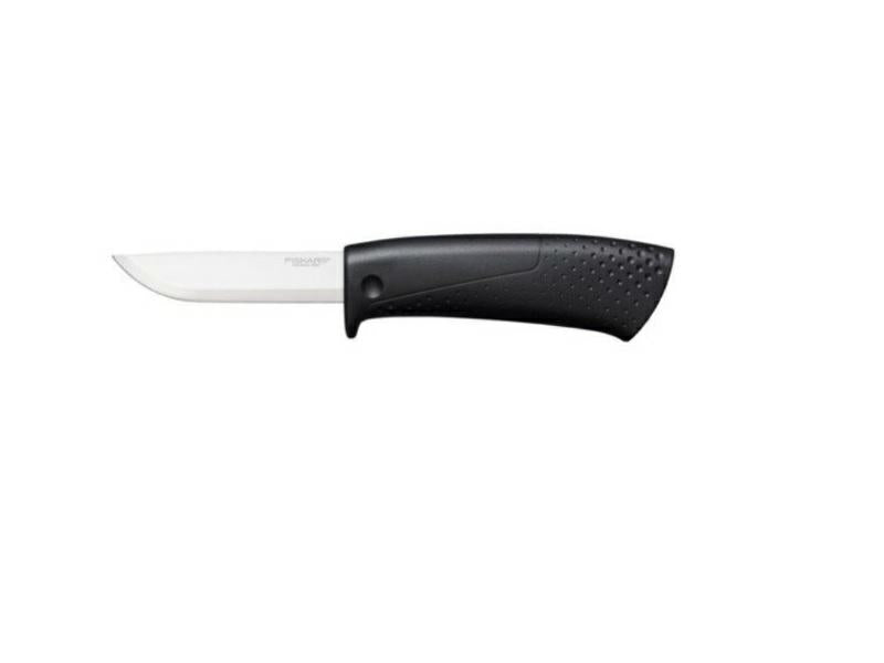 Fiskars Cuchillo para construcción, Incluye funda con afilador, 21,1 cm, Negro, 1023617