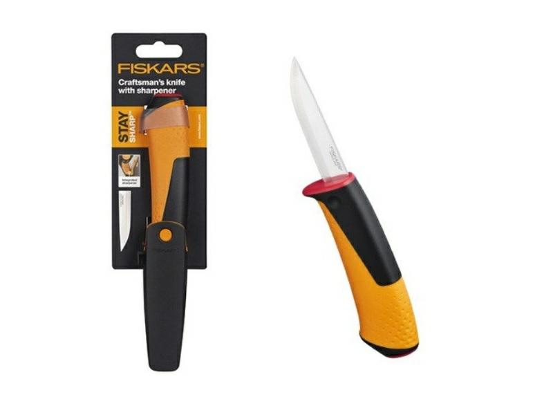 Fiskars Cuchillo para artesanía, Incluye funda con afilador, 20,9 cm, Negro/Naranja/Rojo, 1023620