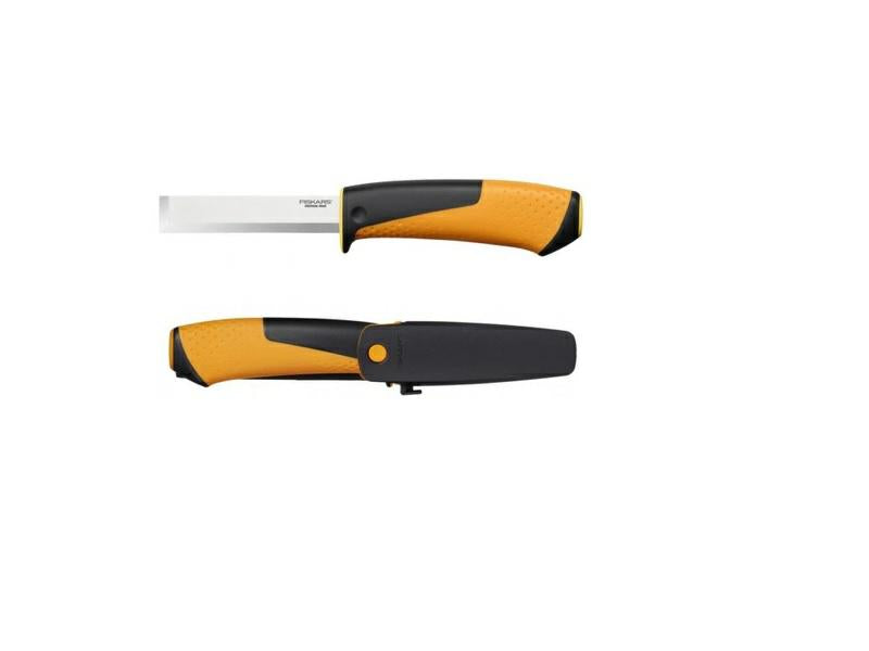 Fiskars Cuchillo de carpintero, Incluye funda con afilador, 22,4 cm, Negro/Naranja/Amarillo, 1023621
