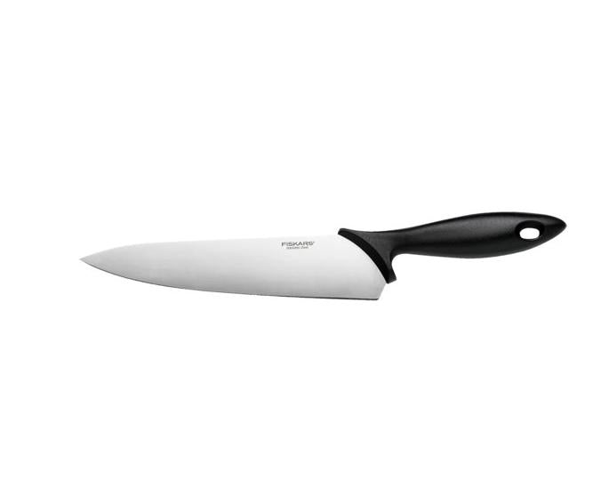 Fiskars Cuchillo de chef, Longitud total: 34 cm, Acero inoxidable / Plástico PP, Negro, Essential, 1023775