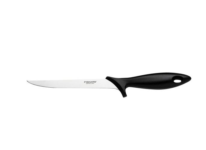 Fiskars Cuchillo para filetear con hoja flexible, Longitud total: 30 cm, Acero inoxidable / Plástico PP, Negro, Essential, 1023777