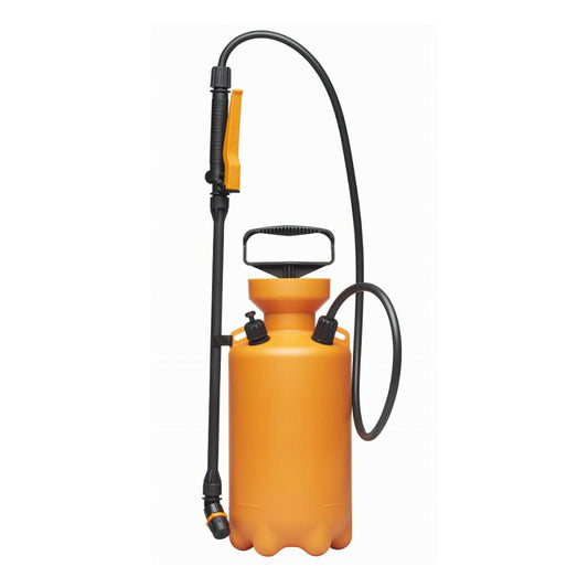 Fiskars Pulverizador a presión, Para tratamientos de plantas a base de agua, Patrón de pulverización ajustable, Válvula de seguridad para la estabilidad de la presión, 5 l, Negro/Naranja, 1025934