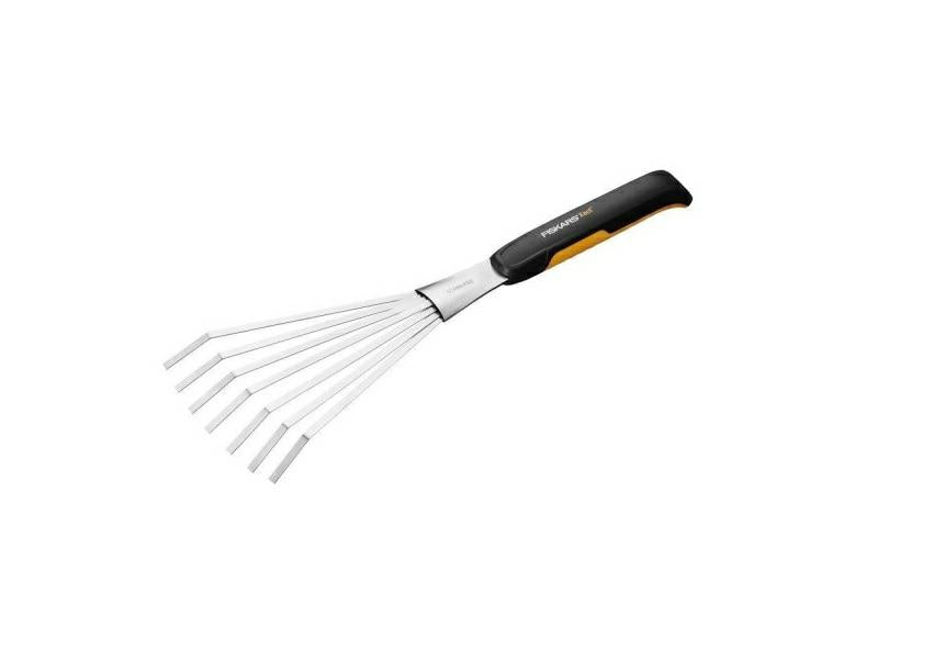 Fiskars Rastrillo de mano, 7 púas, Negro/Naranja, Acero inoxidable/Plástico, Xact, 1027044