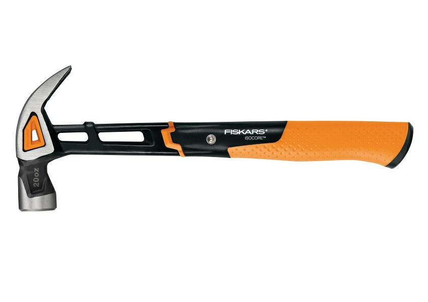 Fiskars Martillo universal IsoCore L con garra curvada, Longitud: 34 cm, Peso: 779 g, Negro/Naranja, 1027203