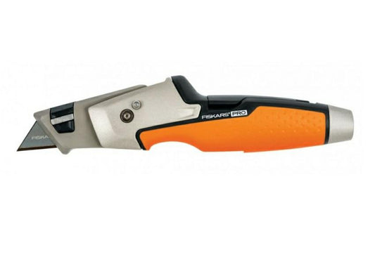 Fiskars Cúter universal para pintores CarbonMax, Incluye cuchilla de recambio, 19,1 cm, Negro/Naranja, 1027225