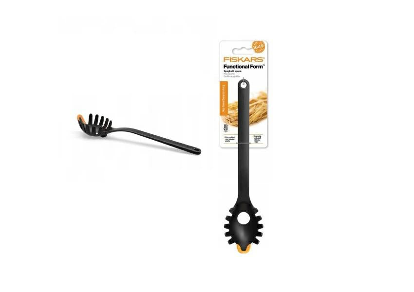 Fiskars 1027301 Cuchara para Pasta, 29 cm, Plástico/Silicona, Functional Form, Negro/Naranja