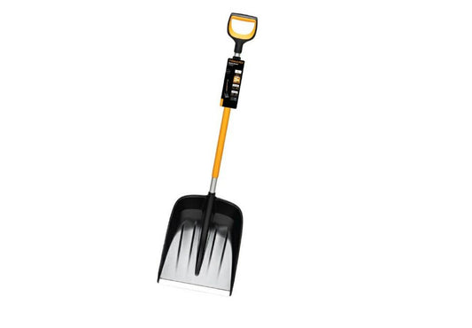 Fiskars Pala de nieve para pequeñas y grandes cantidades de nieve, X-series, Longitud: 132 cm, Aluminio/polímero, Negro/naranja/gris, 1057177