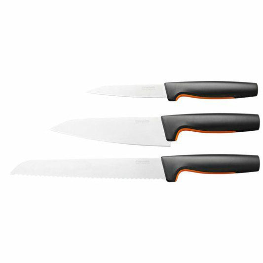 Fiskars Set de Cuchillos de cocina, 3 piezas, Functional Form, Incluye cuchillo de chef (mediano), Cuchillo para verduras, Cuchillo para pan, Acero inoxidable japonés/plástico, 1057559