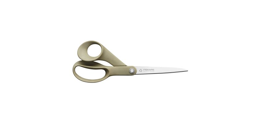 Fiskars Tijeras universales recicladas, Forma funcional, 100% materiales reciclables, Longitud total: 21 cm, Acero inoxidable reciclado/plástico, Beige, 1058094