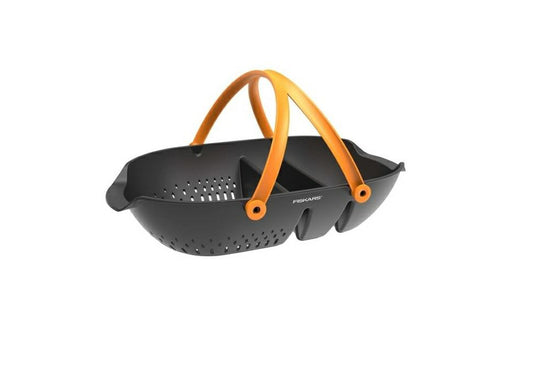 FISKARS Cesta de cosecha, Para recoger, transportar y limpiar las herramientas de cosecha y recolección, Plástico, Negro/Naranja, Plus, 1062831