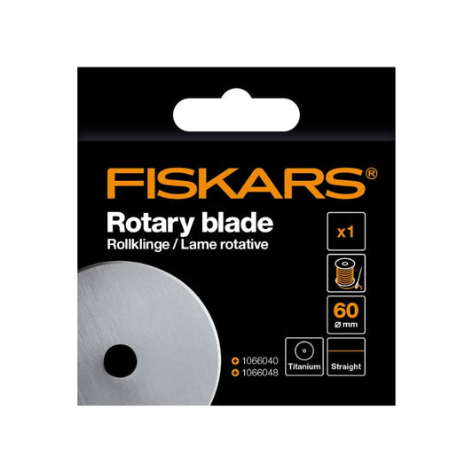 Original Fiskars Cuchilla de recambio, Cuchilla de cúter de titanio para cortes rectos, Incl. sujeción de cuchilla, Ø 60 mm, Acero con revestimiento de titanio, 1066044