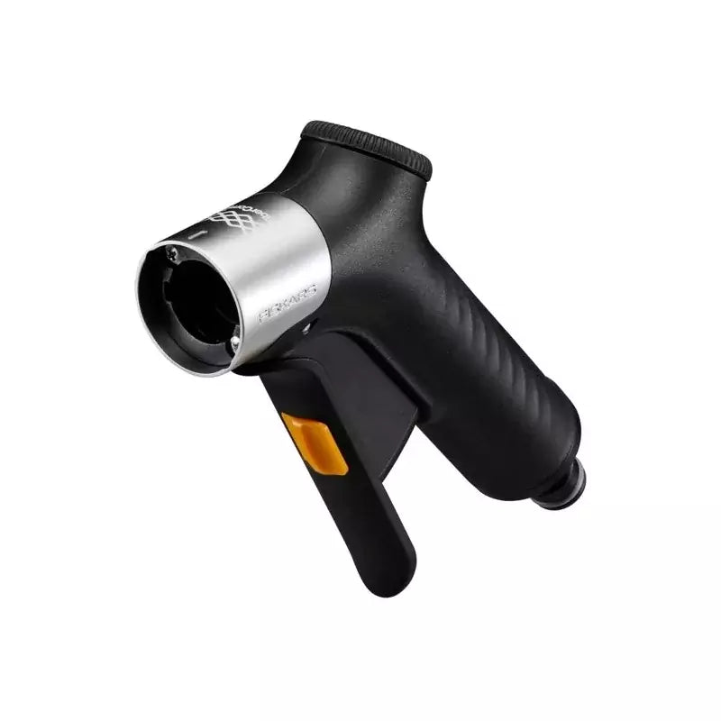 Fiskars Boquilla pulverizadora, FiberComp, Caudal variable, Bloqueo de apertura/cierre, Filtro de agua extraíble, Tamaño universal, FiberComp/Metal, Negro/Naranja, 1067196