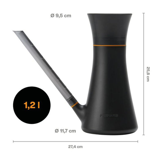 Fiskars Regadera con Tapa, 1,2 litros, se Puede llenar sin Quitar la Tapa, Altura: 25,8 cm, Color: Negro/Naranja, 1071307