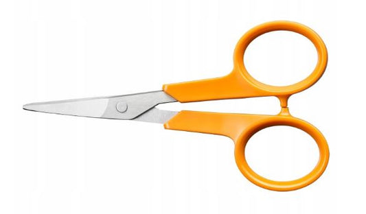 Fiskars Tijeras de manicura Classic, Puntas redondeadas, Diestros y zurdos, Longitud total: 10 cm, Ergonomía del mango mejorada, Acero/Plástico, Naranja, 1075060