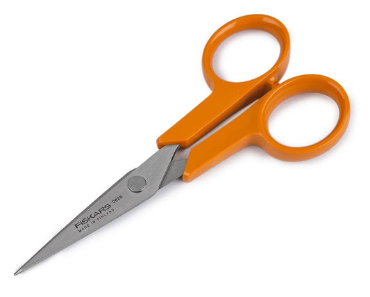 Fiskars Tijeras de costura Classic, Cuchillas rectas, Diestros y zurdos, Longitud total: 10 cm, Ergonomía del mango mejorada, Hoja de acero inoxidable/Mangos de plástico, Naranja, 1075061