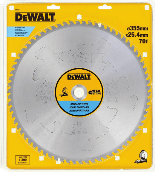 DEWALT DT1921-QZ - Hoja para sierra circular estacionaria 355x25.4mm 70D para Acero inoxidable MMJ +10º