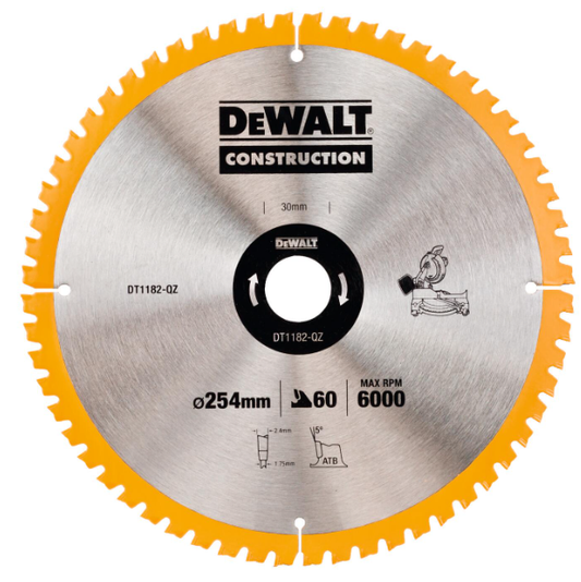 DeWalt - Disco de sierra circular 254 x 30 mm, 60 dientes