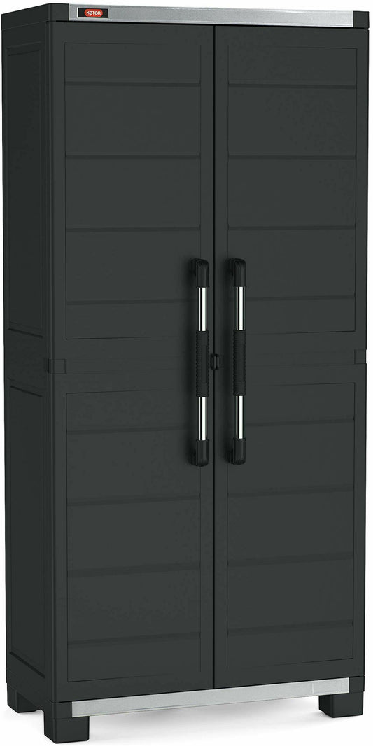 Keter Armario Garaje Alto|Amario Alto de almacenaje|Resina|2 Puertas y 3 baldas Regulables en Altura|Color Negro|173 x 68 x 39 cm
