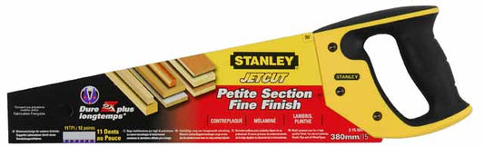 STANLEY Serruchos Jet Cut Fine para PVC, longitud de 550mm, Aserrado Rápido y Acabado Fino, Mango Ergonómico Bimateria, Marcas de 45° y 90°, 11 Dientes por Pulgada, 2-15-244