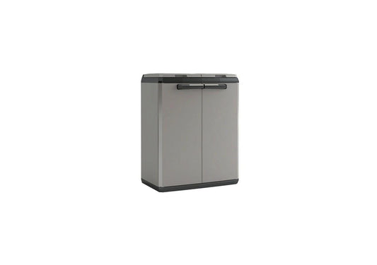 Keter Armario Split Reciclaje|Contenedor con tapa para la recogida diferenciada|Resina|2 puertas y capacidad 2 bolsas|Colo Gris| 68 x 39 x 85 cm