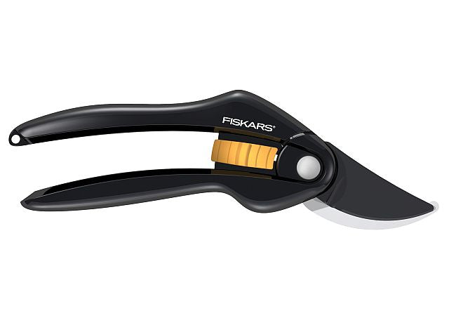 Fiskars Tijeras de podar con cuchilla bypass, Capa antiadherente des Cuchillas de acero de calidad, Longitud: 20 cm, Diámetro de corte: 2,2 cm, Negro/Naranja, SingleStep, P26, 1000567