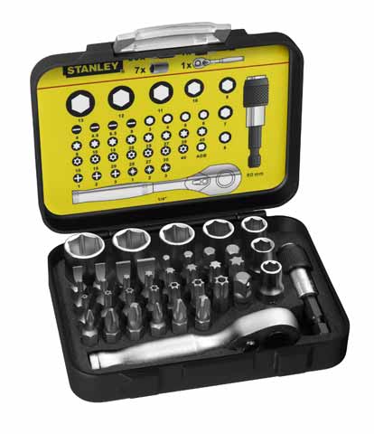 STANLEY 1-13-906 - Juego 39 piezas, incluye puntas 1/4'', llaves de vaso y mini llave con carraca 1/4''