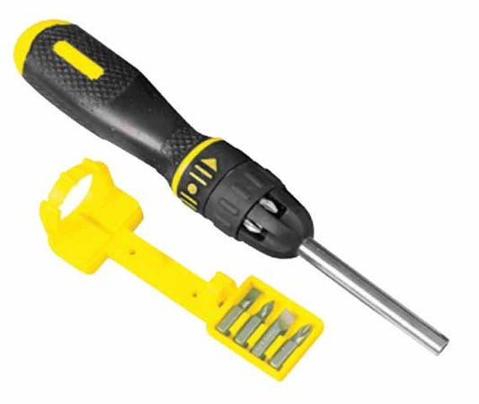 STANLEY Destornillador de carraca multipuntas con 10 puntas,Dynagrip, Anticorrosión, Cabeza magnética, Carraca de 3 posiciones, Mango bimaterial, Doble almacenaje de puntas, 0-68-010