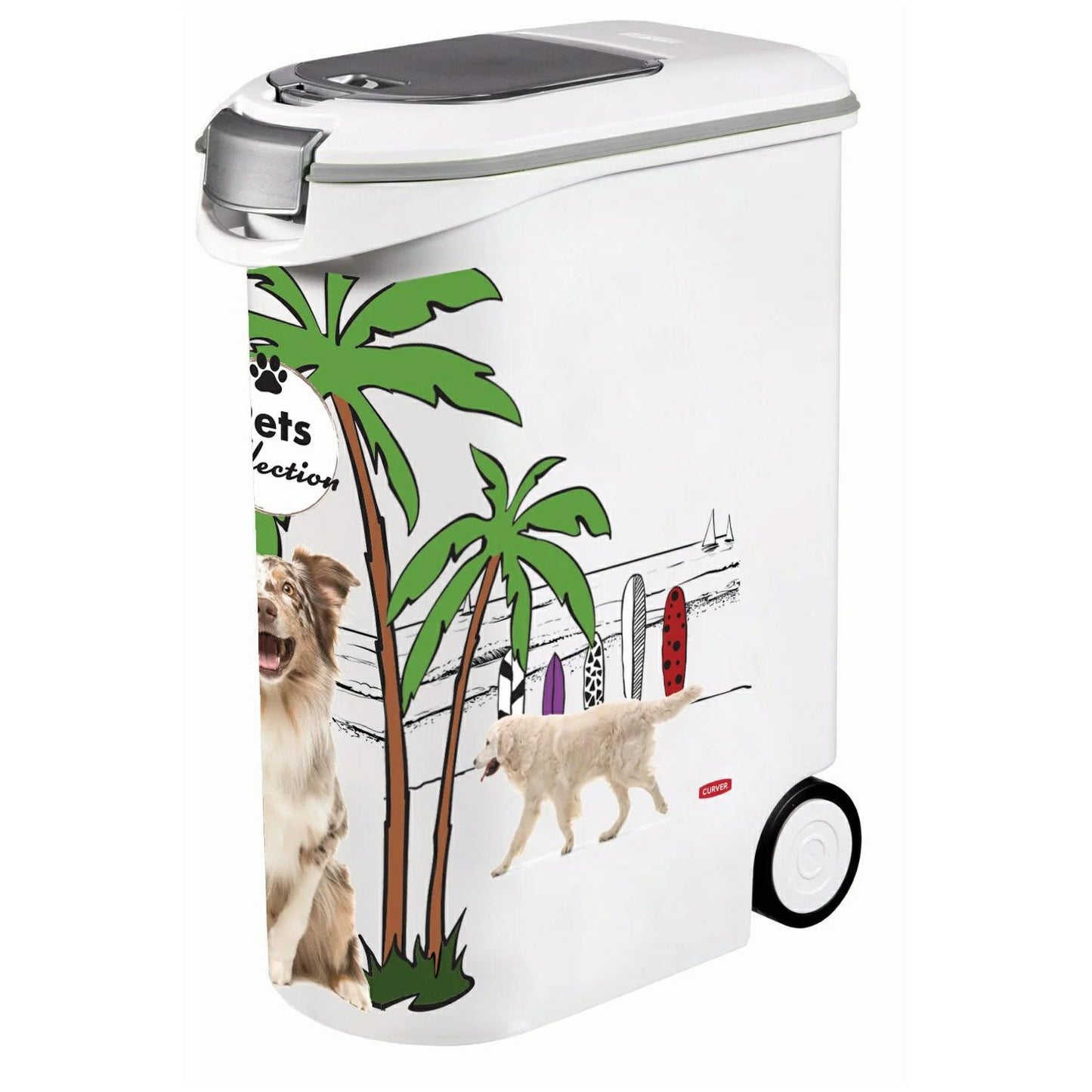 Curver - Contenedor de croquetas para perros (20 kg/54 L, gran almacenamiento hermético antiolores, para comida para perros, contenedor con ruedas, 28 x 49 x 61 cm)