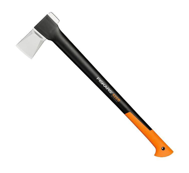 Fiskars Hacha 2,4 kg, Con estuche de almacenamiento y transporte, Longitud: 77 cm, Capa antiadherente, Cuchilla de acero/Mango de fibra de vidrio, Negro/Naranja, X25–XL, 1015643