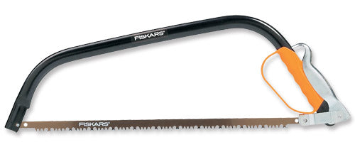 Fiskars Sierra de arco para madera verde, Cuchilla fija, Longitud: 62 cm (21"), Incluye protección de plástico para la cuchilla, Acero de calidad, Negro/Naranja, SW30, 1001621