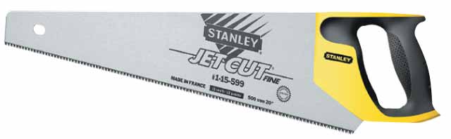 STANLEY Serruchos Jet Cut Fine para PVC, longitud de 450mm, Aserrado Rápido y Acabado Fino, Mango Ergonómico Bimateria, Marcas de 45° y 90°, 11 Dientes por Pulgada, 2-15-595