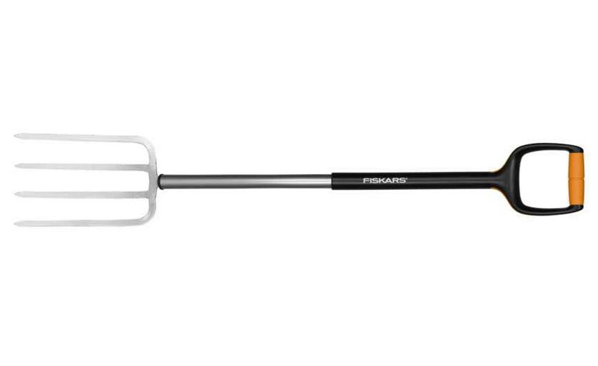 Fiskars Xact Horca mediana M, Con 4 púas, Longitud: 108 cm, Púas de acero/Mango reforzado con fibra de vidrio, Negro/Naranja, 1003686