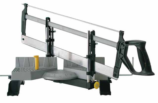 STANLEY Ingletadora con sierra, 7 ángulos seleccionables, mango antideslizante, incluye sierra trasera de 560mm, anchura de corte 45°=103mm / 90°=165mm, 1-20-800