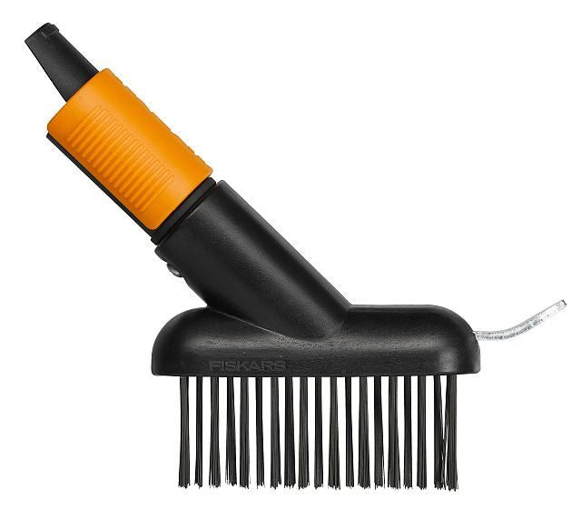 Fiskars Cepillo para baldosas, Cabezal de herramienta QuikFit, Longitud: 18,5 cm, Largo: 15 cm, Cerdas de acero/Cuerpo de plástico reforzado con fibra de vidrio, Negro/Naranja, QuikFit, 1000657